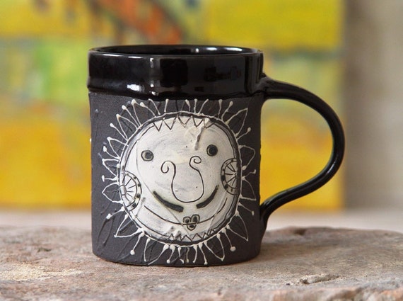 Handmade Black Sun Stoneware Mug | Pottery Coffee or Tea Mug | 15 oz Ceramic Cup | Unique Gift for Home & Living