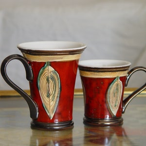 Handmade Red Ceramic Mug Folklore Motifs Unique Pottery Teacup Christmas Gift Danko Pottery image 2