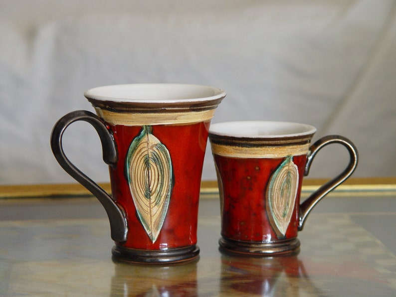 Handmade Red Ceramic Mug Folklore Motifs Unique Pottery Teacup Christmas Gift Danko Pottery image 2