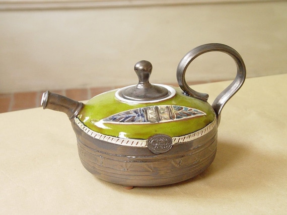 Colorful Handmade Ceramic Teapot | Green Clay Tea Pot | Danko Pottery | Unique Kitchen Decor | Gift for Her | Home & Living