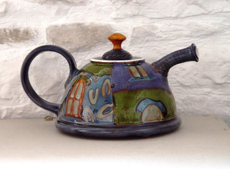 Colorful Handmade Ceramic Teapot Danko Pottery Unique Clay Tea Pot with Hand Painted Decoration Kitchen and Dining Gift image 8