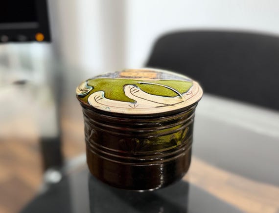 Green Pottery Sugar Bowl - Ceramic Honey Pot - Handmade Art Kitchen Canister - Unique Clay Gift - Home Decor - Gifts for All Occasions