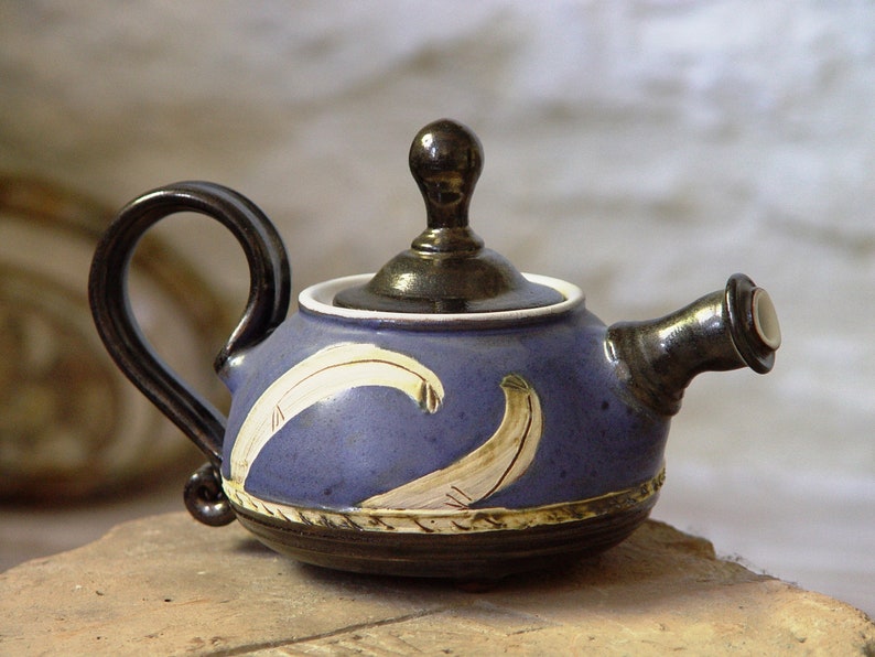 Blaue Keramik Teekanne Kleiner Teekanne Bild 4