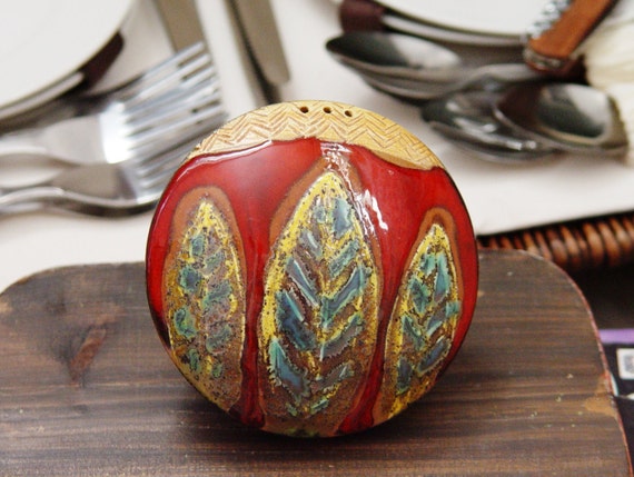 Handmade Red Earthenware Salt Shaker - Unique Christmas Gift, Hostess Gift - Danko Pottery - Kitchen & Dining Decor