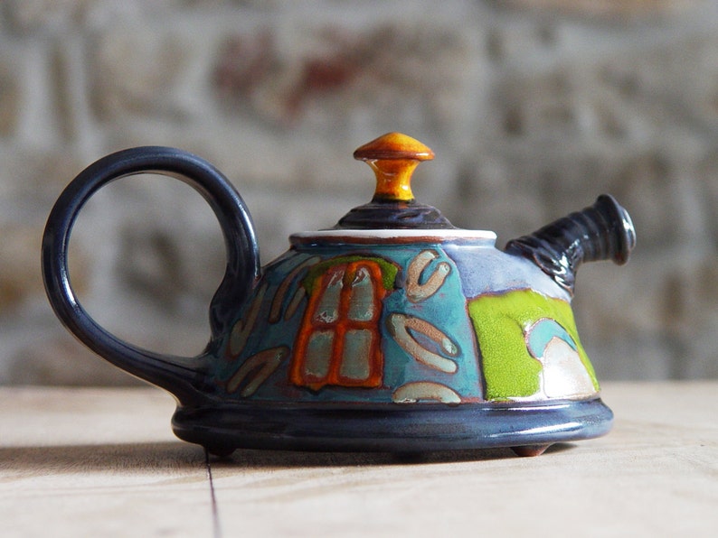 Cute Pottery Teapot Colorful Ceramic Kettle for One Artisan Clay Gift Wheel Thrown Pottery Home & Living Decor Christmas Present image 6