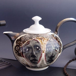 Unique Stoneware Teapot with Two Hanpainted Women - Wheel-thrown Ceramic Tea Kettle - Artistic and Functional Tea Pot - Handmade Clay Art