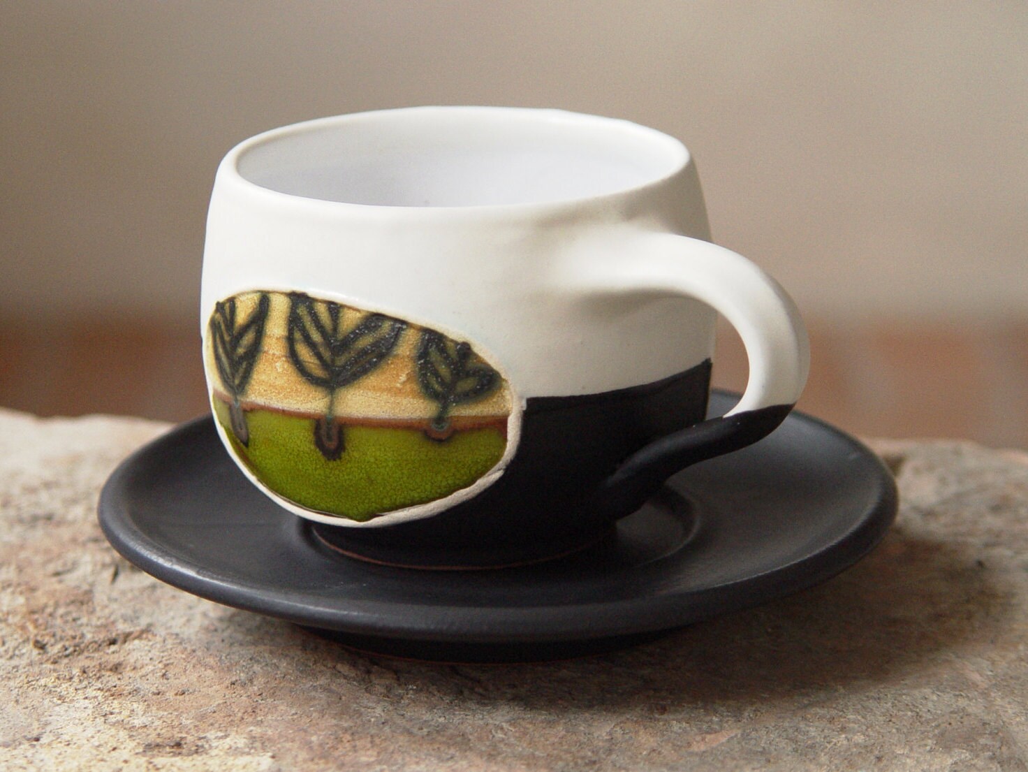 Pottery Coffee Cup with Saucer, Espresso cup, Tea cup, Ceramic art