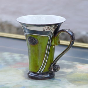 Handmade Green Ceramic Mug Wheel Thrown Pottery Unique Coffee Cup Matte and Glossy Finishes Home and Living Gift image 9