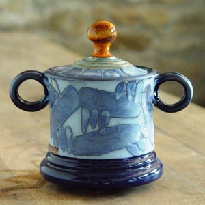 Ceramic Sugar Bowl with Lid, Pottery Sugar Bowl. Handmade Clay Sugar Bowl, Sugar Box, Sugar Keeper, Blue and Orange Sugar Bowl image 2