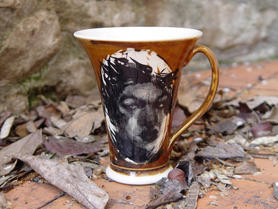 Handmade Stoneware Mug - Coffee Cup Portrait of a Man - Unique Handcrafted Pottery - Book Illustration Mug - Functional Art