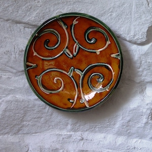 Christmas Gift - Orange Green Ceramic Plate, Small Wall Hanging Pottery Dish, Earthen Decorative Plate