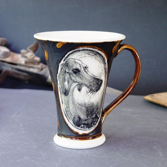 Handpainted Dog and Cat Stoneware Mug - Unique Coffee Cup, Best Friends Pottery, Durable Kitchen Art, 400ml Capacity