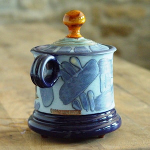 Ceramic Sugar Bowl with Lid, Pottery Sugar Bowl. Handmade Clay Sugar Bowl, Sugar Box, Sugar Keeper, Blue and Orange Sugar Bowl image 4