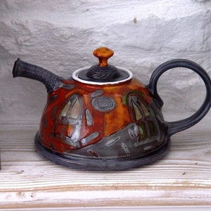 Colorful Handmade Ceramic Teapot Danko Pottery Unique Clay Tea Pot with Hand Painted Decoration Kitchen and Dining Gift image 9