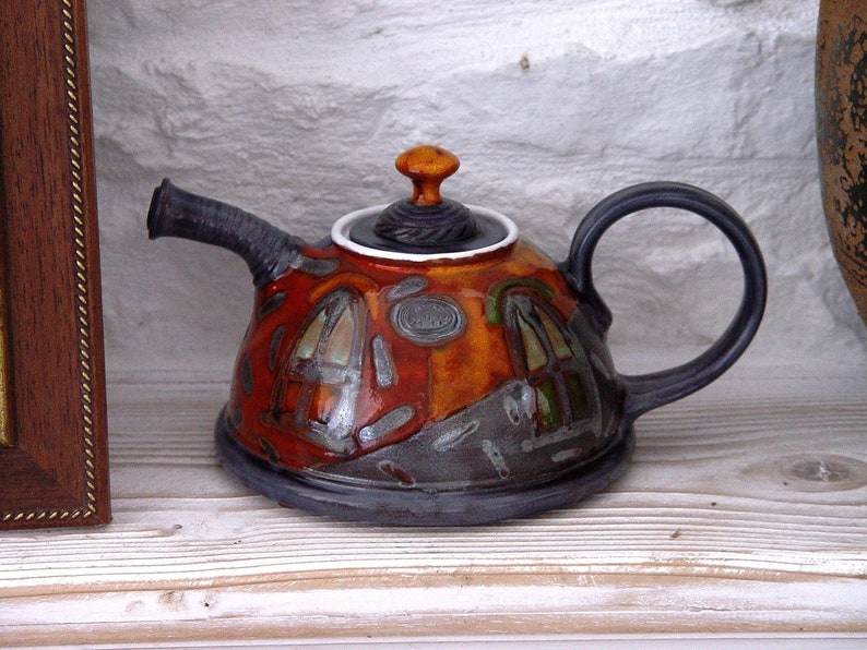 Colorful Handmade Ceramic Teapot Danko Pottery Unique Clay Tea Pot with Hand Painted Decoration Kitchen and Dining Gift image 9