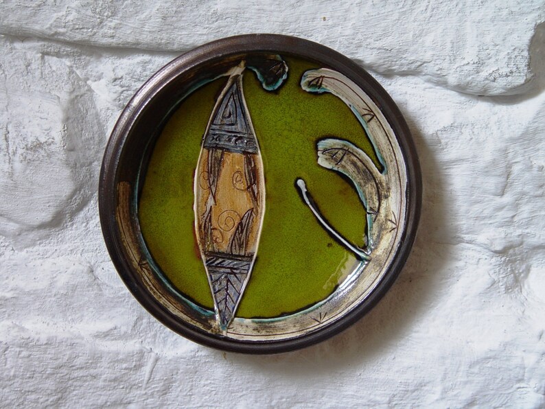 Wall Hanging Green Ceramic Plate Kitchen Wall Decor Small image 1