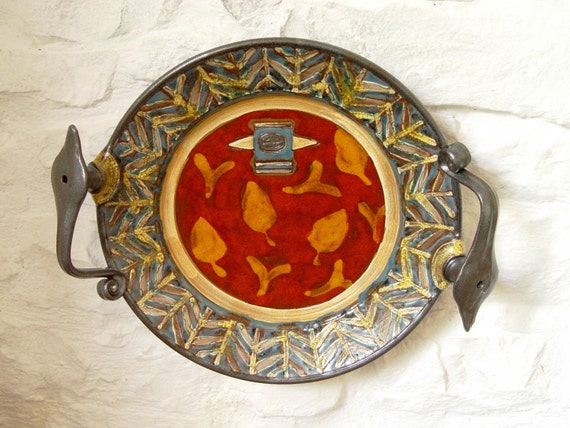 Artistic Pottery Danko Wall Hanging Decor Wall Plate Handmade Orange Ceramic Tray Pottery Serving Platter Handmade Pottery Ceramic Art 