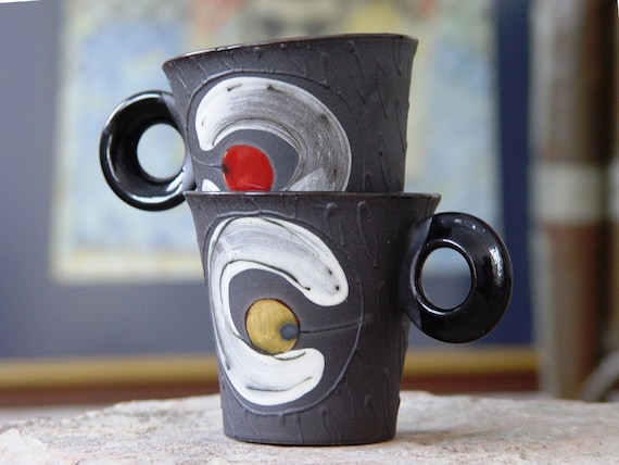 Unique Artisan Pottery Coffee Cup with Hand Painted Cherries, Stoneware Cup, Ceramic Art, Mother's Day Gift, Danko Pottery, Birthday Gift