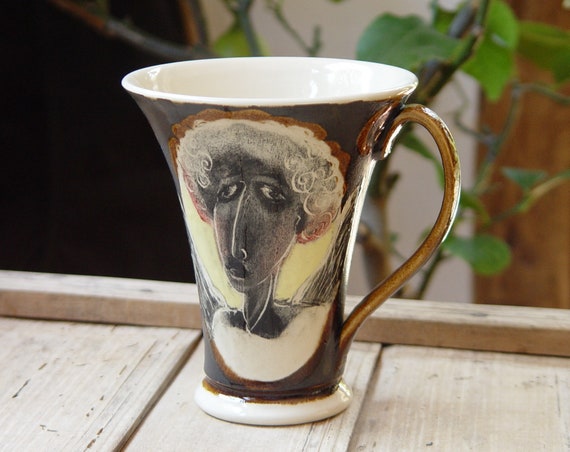 Handmade Stoneware Mug - Angel Coffee Cup - Unique Ceramic Teacup - Fantasy Pottery - Functional Art - Collector's Item