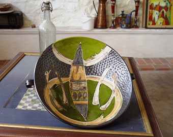Large Pottery Fruit Bowl - Green Handmade Ceramic Dish - Wheel Thrown Pottery - Anniversary Gift - Birthday Gift - Home Decor