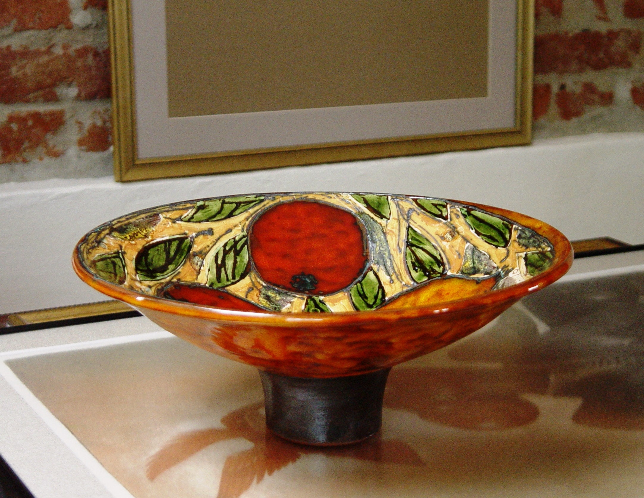 Unique Handmade Pottery Fruit Bowl Ceramic Bouquet with Pomegranates