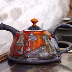 Colorful Handmade Ceramic Teapot Danko Pottery Unique Clay Tea Pot with Hand Painted Decoration Kitchen and Dining Gift image 6