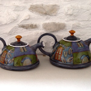 Colorful Handmade Ceramic Teapot Danko Pottery Unique Clay Tea Pot with Hand Painted Decoration Kitchen and Dining Gift image 5