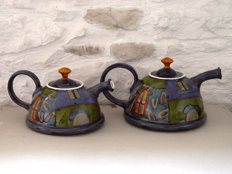 Colorful Handmade Ceramic Teapot Danko Pottery Unique Clay Tea Pot with Hand Painted Decoration Kitchen and Dining Gift image 5