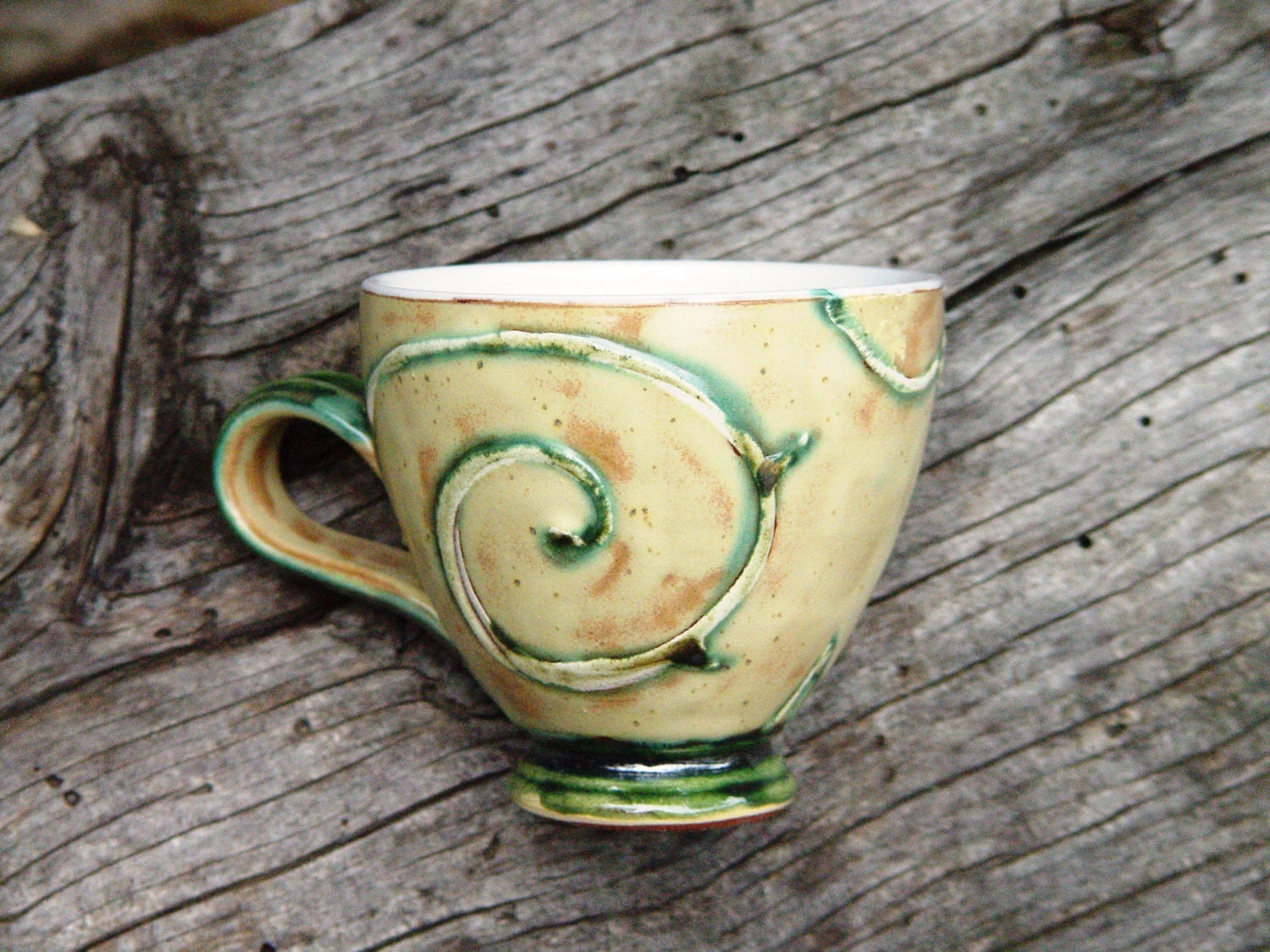 Green and Beige Pottery Mug - Handmade Coffee Cup - Espresso Cup