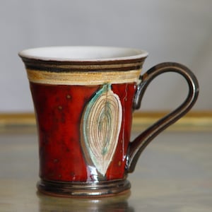 Handmade Red Ceramic Mug Folklore Motifs Unique Pottery Teacup Christmas Gift Danko Pottery image 5