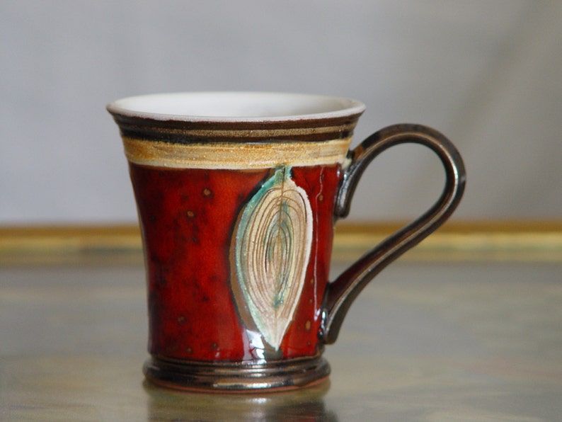 Handmade Red Ceramic Mug Folklore Motifs Unique Pottery Teacup Christmas Gift Danko Pottery image 5