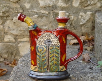 Wheel-Thrown Red Ceramic Pitcher - Handmade Pottery Jug - Clay Carafe - Danko Pottery Decor - 500ml/16.7oz Capacity