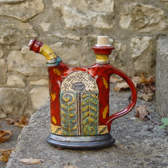 Wheel-Thrown Red Ceramic Pitcher - Handmade Pottery Jug - Clay Carafe - Danko Pottery Decor - 500ml/16.7oz Capacity