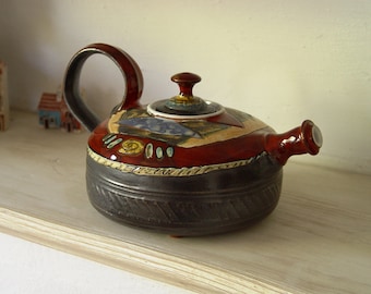 Christmas Gift - Handmade Red and Blue Pottery Teapot - Fine Art Tea Pot - Tea Ware - Table Decor - Tea Lovers' Gift -  Ceramic Teapot