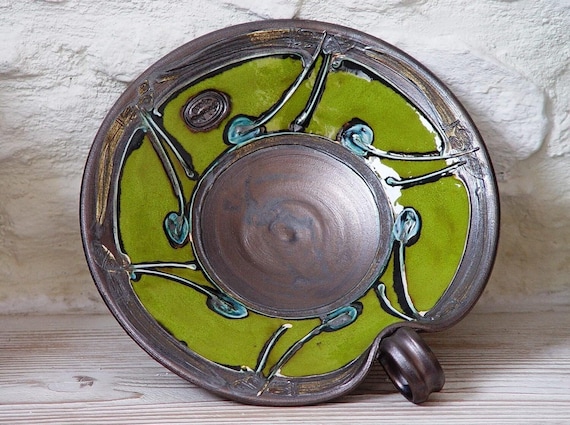 Wheel Thrown Green Pottery Fruit Bowl | Wedding & Anniversary Gift | Handpainted Ceramic Centerpiece Tray