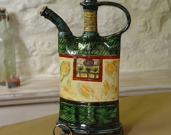 Handmade Green Ceramic Pitcher with Iron Wheels - Decorative Pottery Teapot - Unique Home Decor - DankoHandmade, Bulgaria