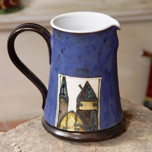 Handmade Blue Ceramic Water Pitcher Danko Artistic Pottery Unique Earthen Jug for Table Decor Wheel Thrown Pottery Vase Home Living image 7