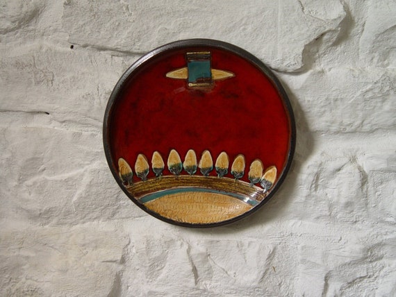 Hand-Painted Ceramic Plate - Christmas Gift, Wall Decor, Fireplace Art - Red Pottery, 7in/18cm or 9in/23cm - Unique Home and Living Accent