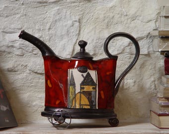 Mother's Day Gift Decorative Teapot Ceramic Vessel with Iron Elements, Pottery  Pitcher, Wedding Gift, Home Decor, Ceramic Art, Anniversary