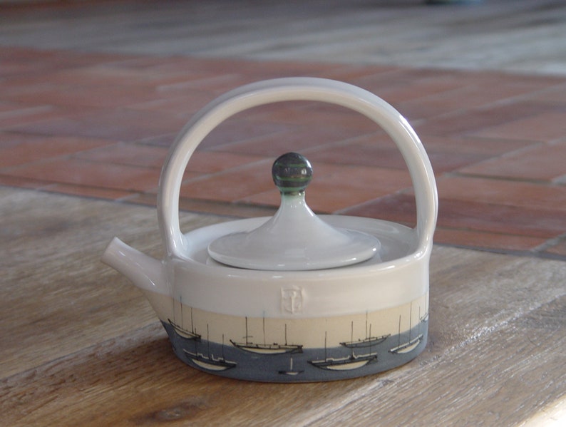 Ocean Theme Stoneware Teapot Handmade Ceramic Yacht Tea Kettle Unique Pottery Danko Durable Artistic Gift for Home & Living image 10
