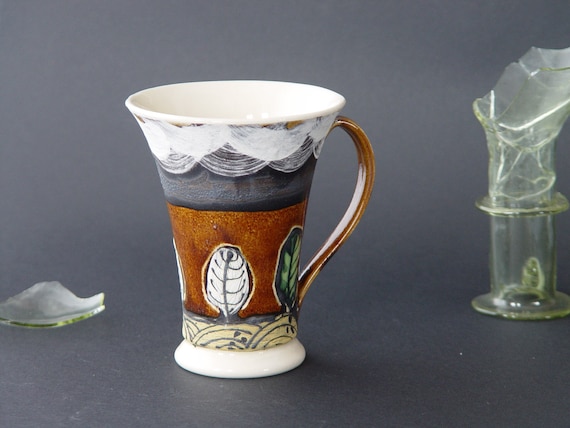 Handmade Stoneware Mug - Ceramic Coffee Cup - Hand-Decorated Teacup - Landscape Mug - Nature Inspired Functional Pottery - Durable Mug