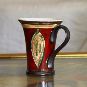 Handmade Red Ceramic Mug Folklore Motifs Unique Pottery Teacup Christmas Gift Danko Pottery image 3