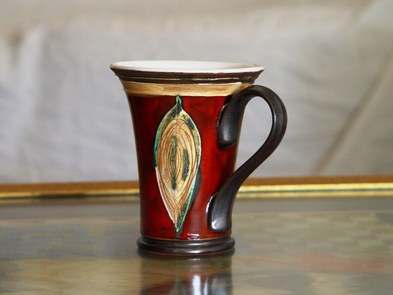 Handmade Red Ceramic Mug Folklore Motifs Unique Pottery Teacup Christmas Gift Danko Pottery image 3