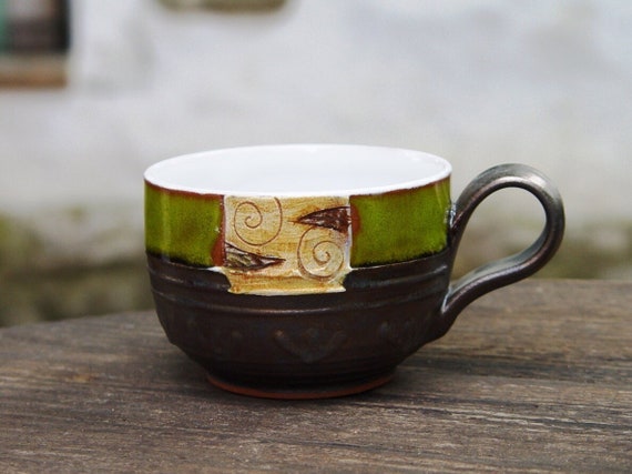 Danko Pottery Green Espresso Cup - Unique Handcrafted Ceramic Tea Mug, 150ml - 5 oz, Kitchen Decor, Gift for Her