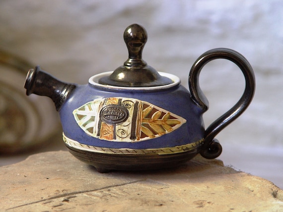 Blue Ceramic Teapot - Small Tea Pot - Handmade Pottery - Wheel Thrown Clay Art Pottery - Collectible Pottery - Ready to Ship