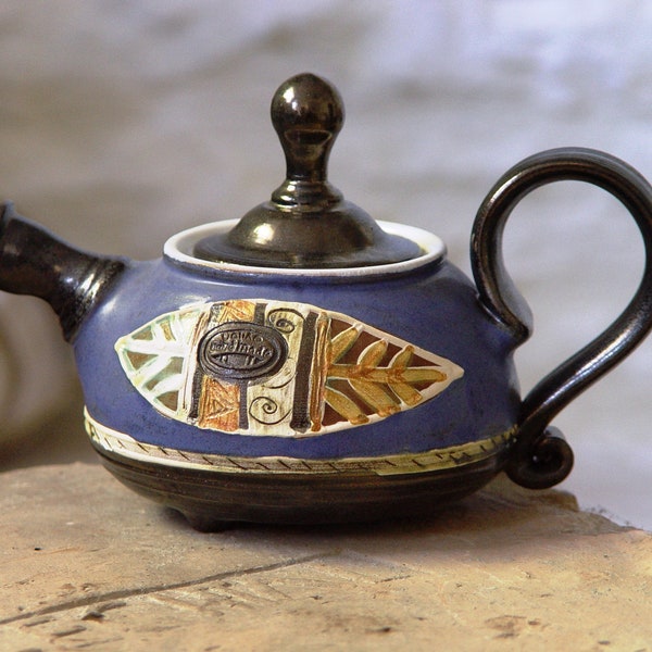 Blue Ceramic Teapot - Small Tea Pot - Handmade Pottery - Wheel Thrown Clay Art Pottery - Collectible Pottery - Ready to Ship