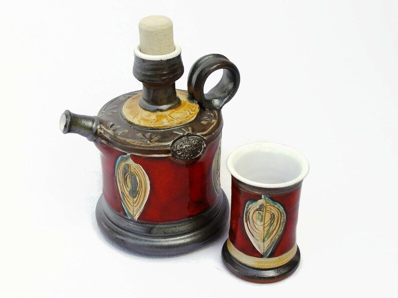Handmade Red Ceramic Pitcher Christmas Gift, Wheel Thrown Pottery, Artistic Earthen Bottle, 350ml, Home Decor, Kitchen & Dining image 5
