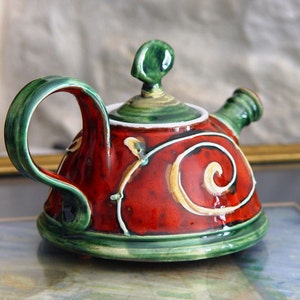 Handmade Ceramic Teapot for One Danko's Artistic Pottery Christmas Gift Small Clay Tea Pot Red, Green, White Colors 400ml Capacity image 5