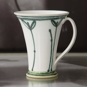 Handmade Stoneware Mug - Ceramic Coffee Cup - Hand-Decorated Floral Teacup - Nature Inspired Functional Pottery - Comfortable and Durable