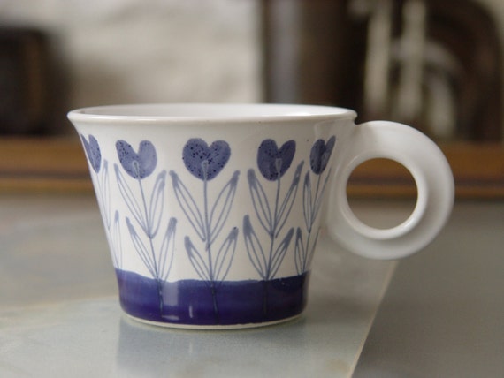 Hand-Painted Blue Tulip Stoneware Cup | Danko Pottery | Elegant Espresso Mug | Durable Ceramic | Microwave & Dishwasher Safe